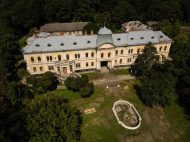 Aerial view Groedl neo baroque style palace in Skole clipart