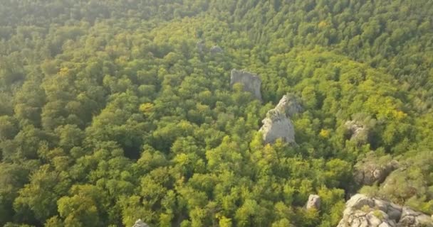 Вид Воздуха Довбушские Скалы Бубныще Восходе Солнца Древний Пещерный Монастырь — стоковое видео