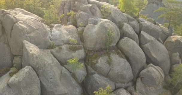 Aerial View Dovbush Rocks Bubnyshche Sunrise Ancient Cave Monastery Fantastic — Stock Video