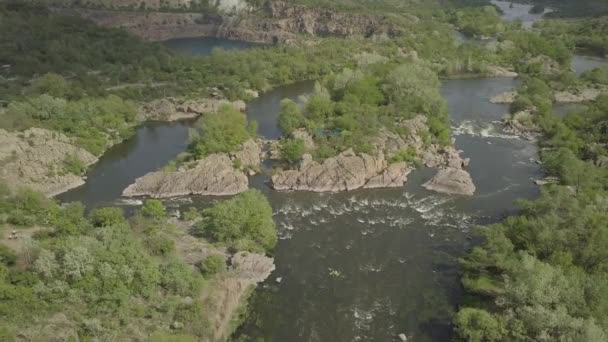 Aerial View Granite Mountains Rapids Southern Bug River Mihiia Village — Stock Video