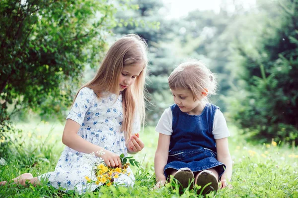 Porträt Zweier Kleiner Schwestern Einem Sommertag Park — Stockfoto