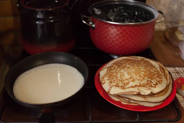 Delicious Pancakes Stove Preparation — Stock Photo, Image