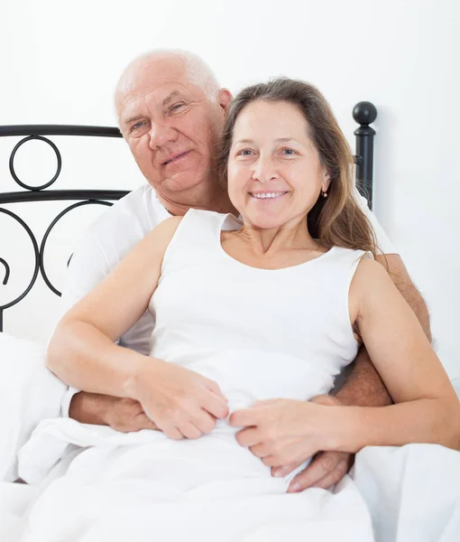 Senior Man Woman Resting Bed Embrace — Stock Photo, Image