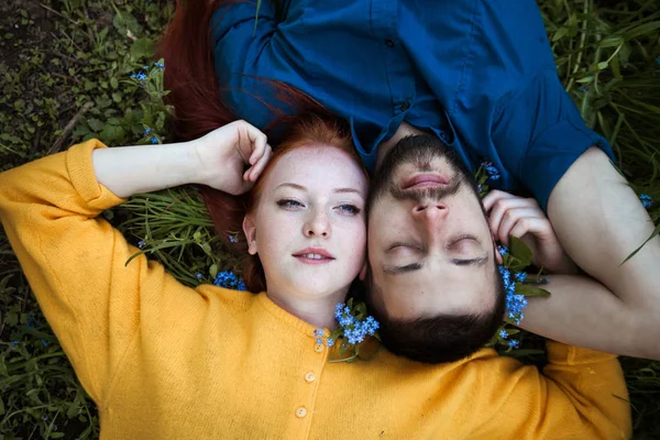 Couple   in   spring garden. Stock Photo