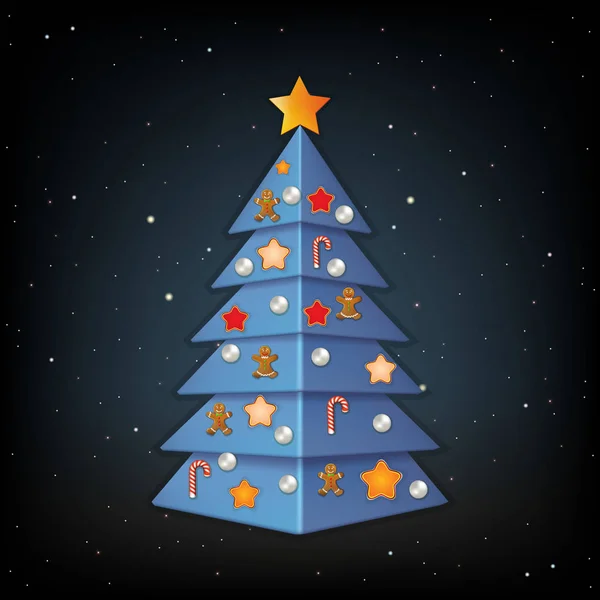 Fundo Preto Com Árvore Natal Azul Decorações —  Vetores de Stock