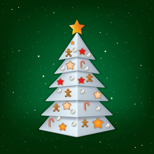 Fundo Verde Com Árvore Natal Branco Decorações —  Vetores de Stock