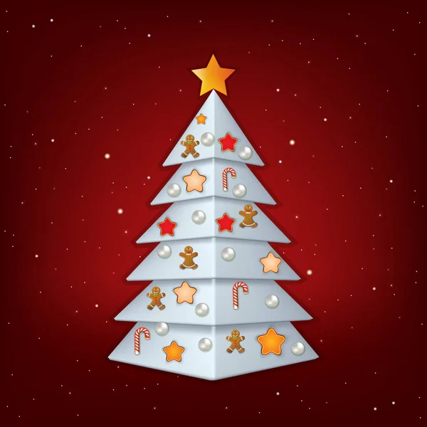 Fundo Vermelho Com Árvore Natal Branco Decorações —  Vetores de Stock