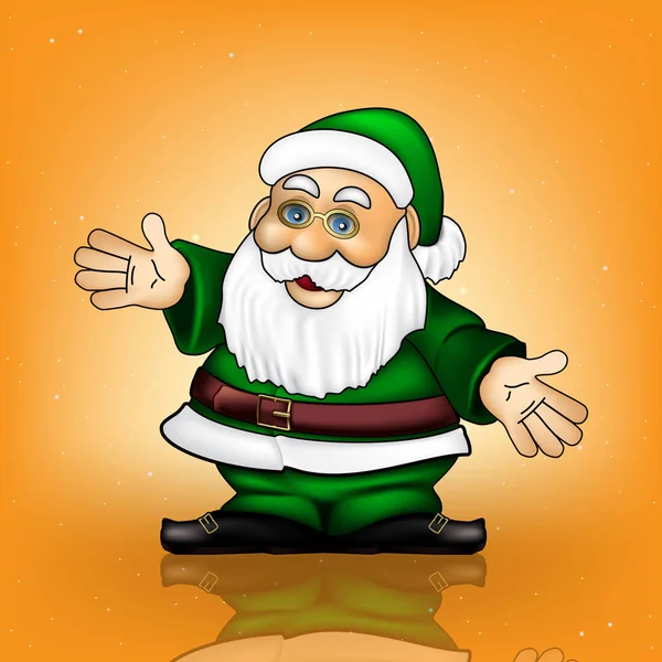 Orangener Weihnachtsgruß Mit Weihnachtsmann Und Schneeflocken — Stockvektor