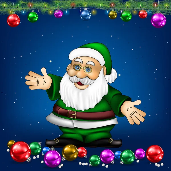 Christmas Blue Greeting Santa Claus Decorations Snowflakes — Stock Vector