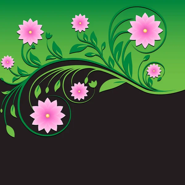 Abstrakte Frühling Floralen Ornament Auf Grün Schwarzem Hintergrund — Stockvektor