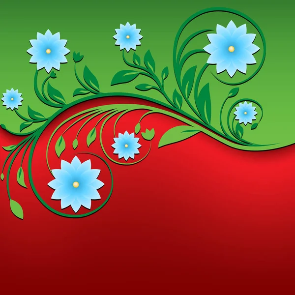 Ornamento Floral Primavera Abstracto Sobre Fondo Rojo Verde — Vector de stock