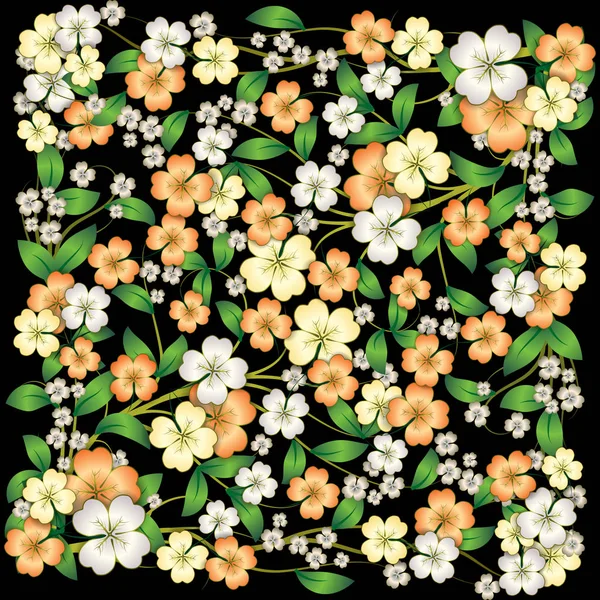 黒地抽象の花飾り — ストックベクタ
