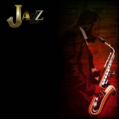 Grunge sırtında saksafoncu ile soyut müzik illüstrasyonu