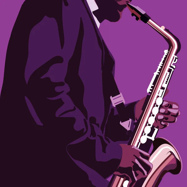 Ilustração musical abstrata com saxofone player — Vetor de Stock