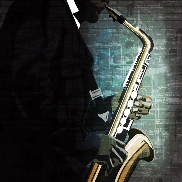 Abstrakte Musikillustration mit Saxophonspieler — Stockvektor