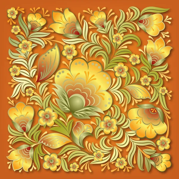 Illustration Vectorielle Abstraite Ornement Floral Printanier Sur Fond Orange — Image vectorielle