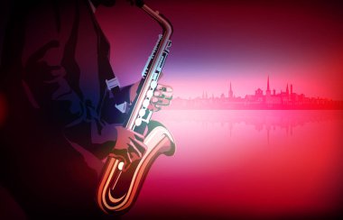 saksafon çalar ile soyut müzik illüstrasyon