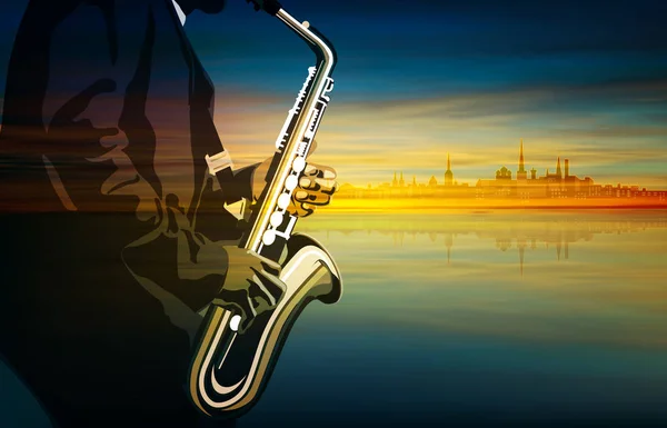 Abstrakte Musikillustration mit Saxophonspieler — Stockvektor