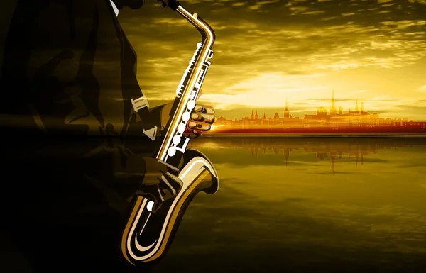 Illustration musicale abstraite avec lecteur saxophone — Image vectorielle