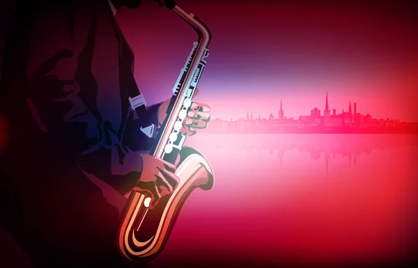 Ilustração musical abstrata com saxofone player — Vetor de Stock