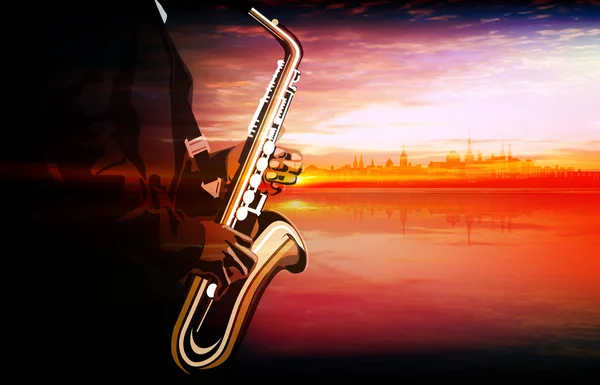 Ilustração musical abstrata com saxofone player — Vetor de Stock