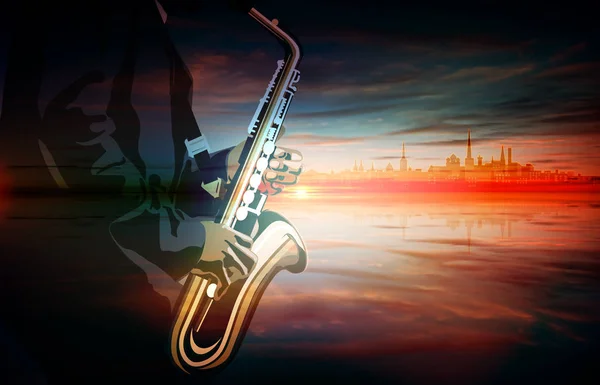 Abstraktní hudební obrázek s saxofonista — Stockový vektor