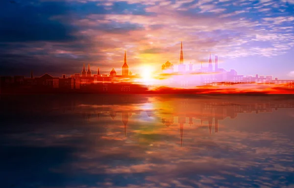 Abstracte achtergrond met zonsondergang in Tallinn — Stockvector