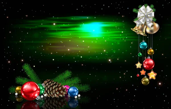 带有圣诞树和装饰品的抽象蓝色背景 — 图库矢量图片