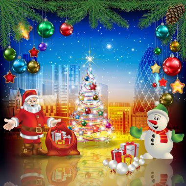 Londra Noel decorati cityscape ile kutlama tebrik