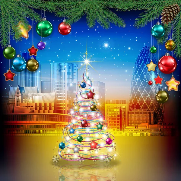 Blahopřání k oslavě s cityní londýnského vánočního stromku a — Stockový vektor