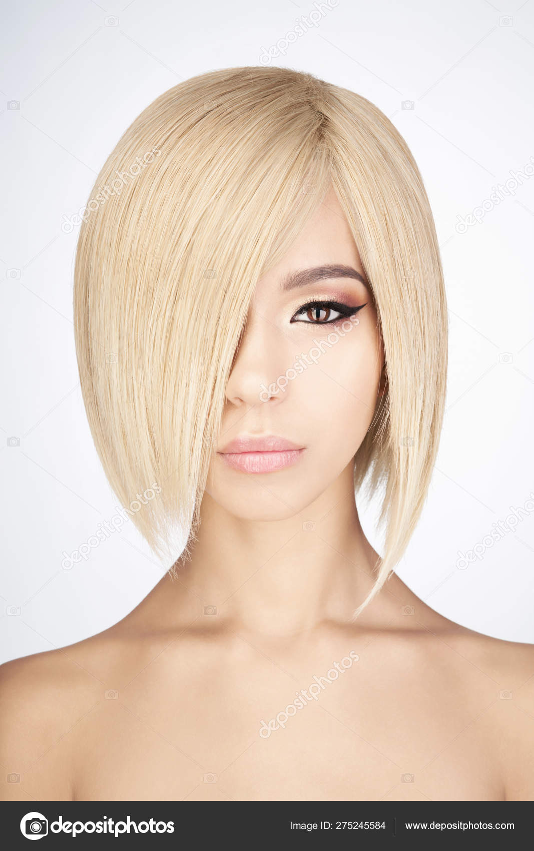 Lovely Asian Woman With Blonde Short Hair Stock Photo C Egorrr
