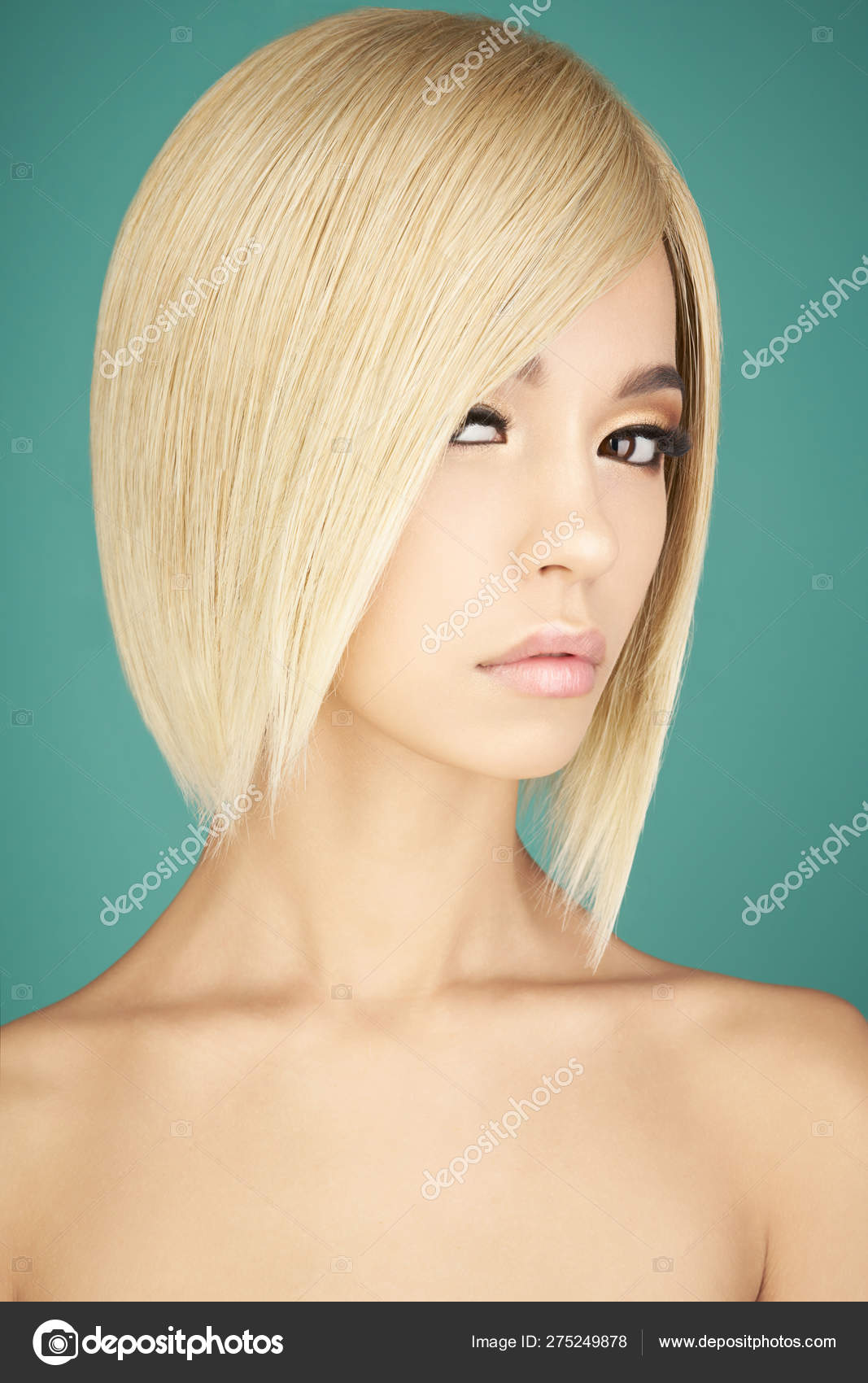 Lovely Asian Woman With Blonde Short Hair Stock Photo C Egorrr