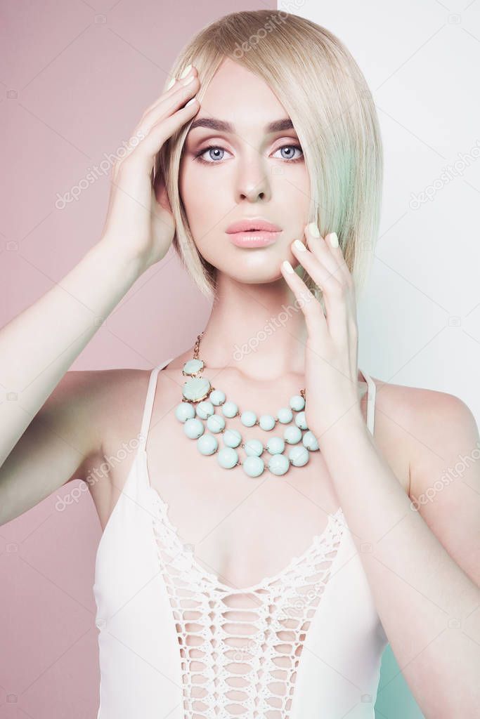 Beautiful sexy blonde with professional classic make-up 
