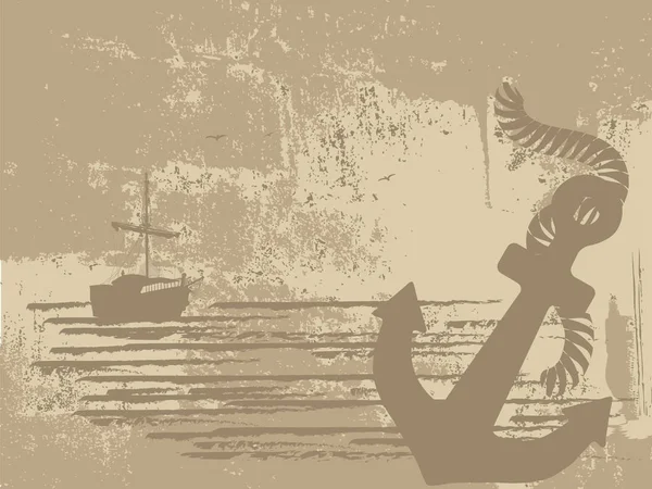 Silhouette Della Nave Pirata Sfondo Vintage — Vettoriale Stock
