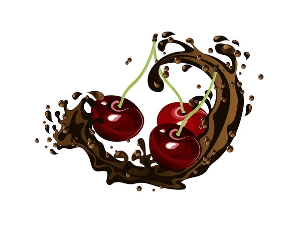 Fresh Cherries Chocolate Splash — Stock Vector