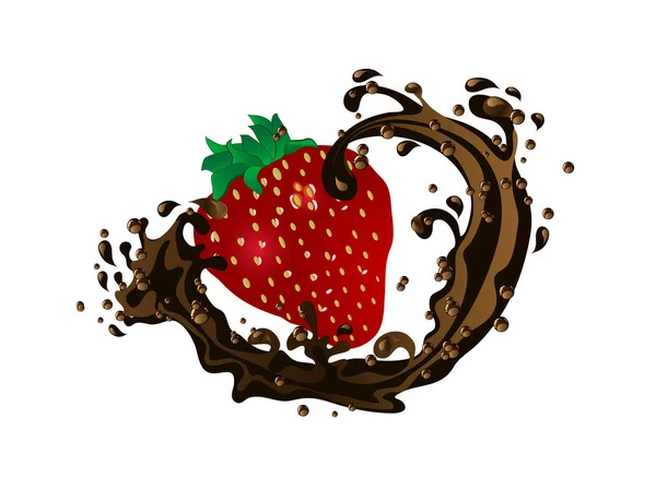 Fresh Red Strawberry Chocolate Splash — Stock Vector