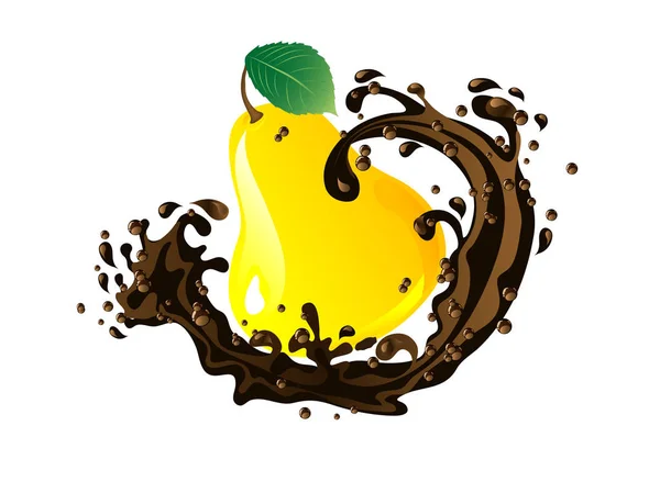 Peral Amarilla Fresca Salpicadura Chocolate Vectores de stock libres de derechos