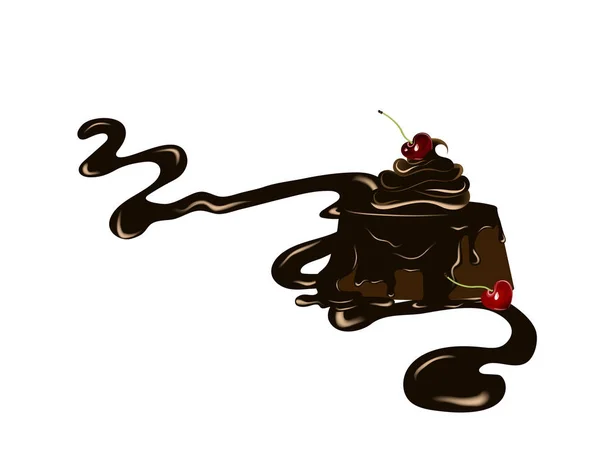 Cake Fresh Cherries Chocolate Splash — Stock Vector