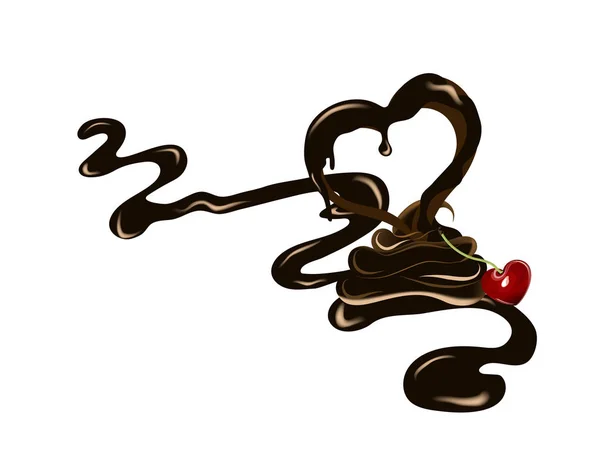 新鲜樱桃和心脏在巧克力飞溅 矢量图形