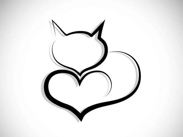 Silueta Gato Abstracto Corazón Ilustración Vectorial — Vector de stock