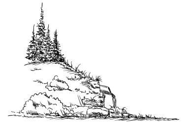 vektör - bahar, dağda - arkaplanda izole