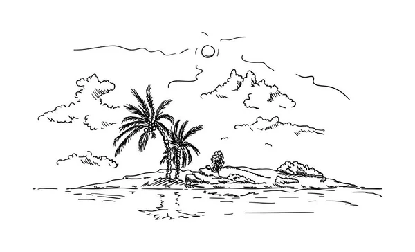 Vecteur Palmiers Sur Île Sable Whith Nuages — Image vectorielle
