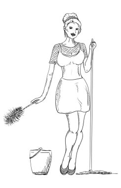 vektör - temizlik araçları - arka plan üzerinde izole tutan kadın