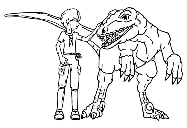 Vecteur Garçon Avec Dinosaure Isolé Sur Fond — Image vectorielle