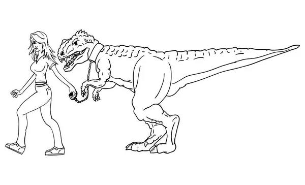 Vettore Ragazza Dinosauro Isolato Sfondo — Vettoriale Stock