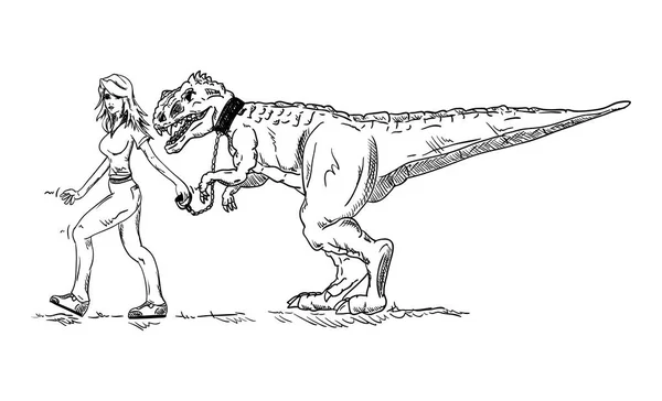 Вектор Девушка Динозавр Изолированы Заднем Плане — стоковый вектор