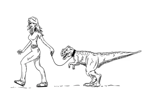 Vecteur Fille Dinosaure Isolé Sur Fond — Image vectorielle