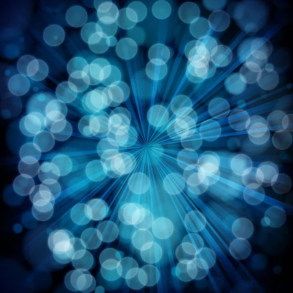 Μπλε Αφηρημένα Φόντο Ακτίνες Bokeh Defocused Φώτα — Διανυσματικό Αρχείο