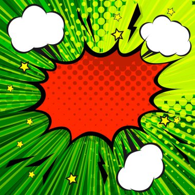 Retro komik tasarımı patlama yeşil zemin üzerine.
