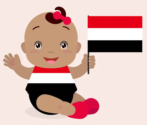Criança Bebê Sorridente Menina Segurando Uma Bandeira Iêmen Isolada Fundo —  Vetores de Stock